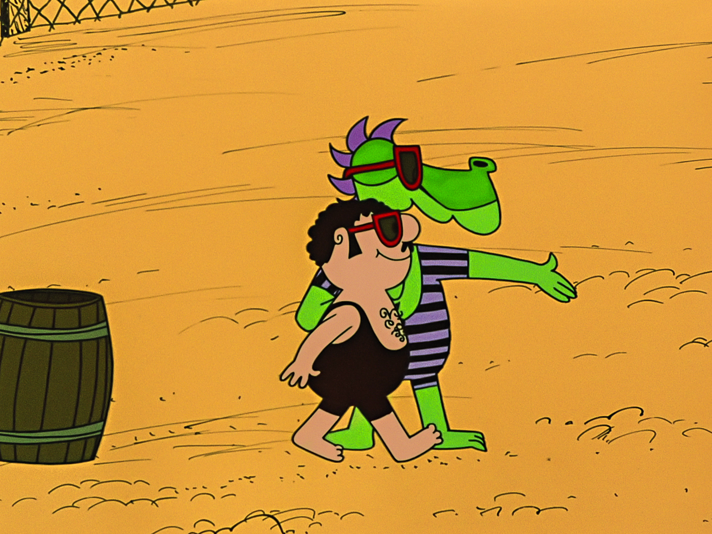 a green dragon and cook walking to the right a green dragon and cook walking to the right