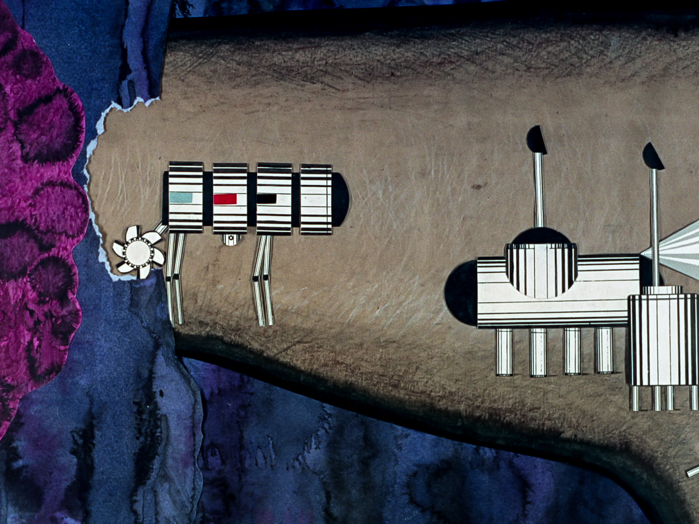 white robots inside a canal