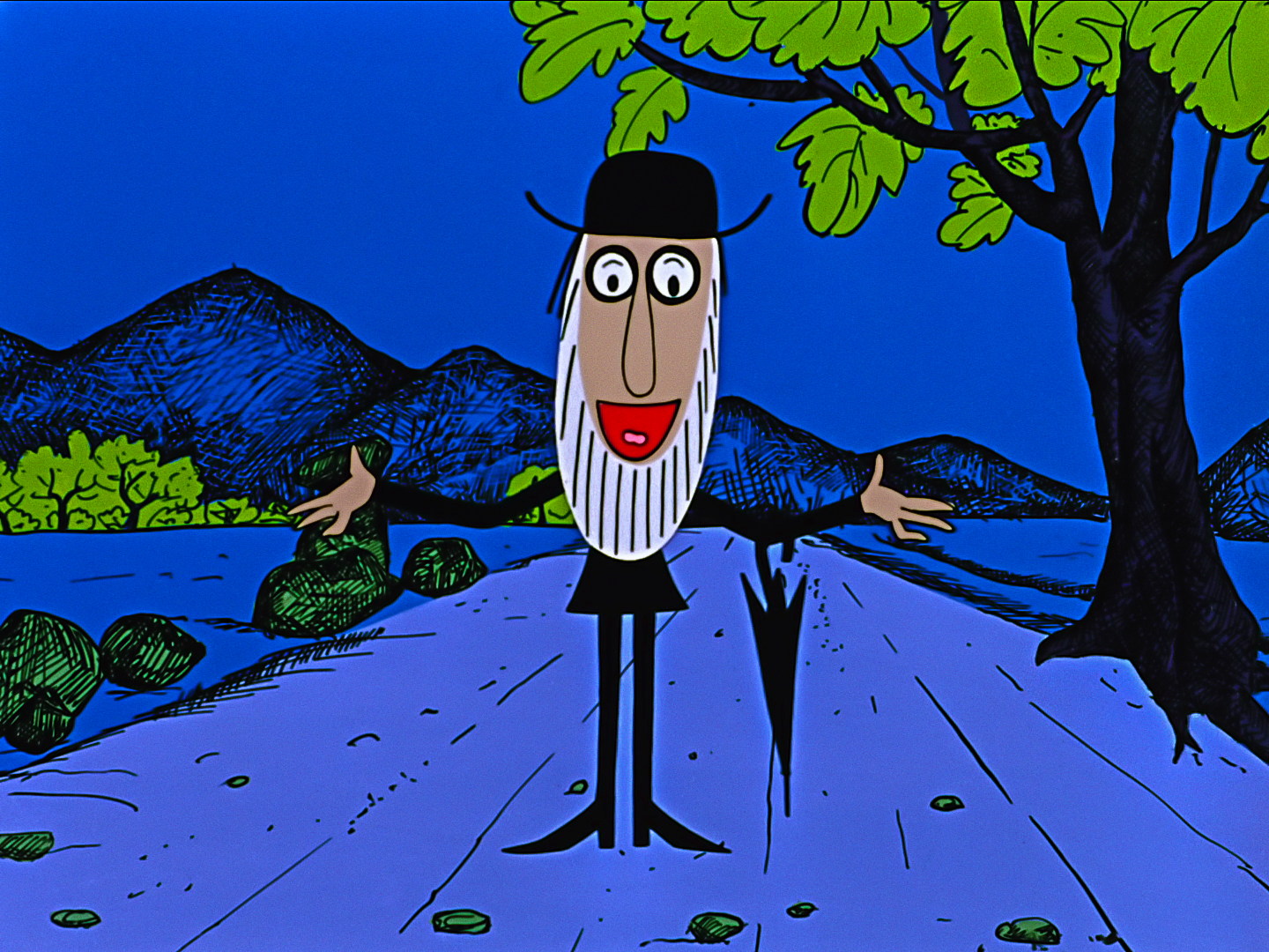 an old professor with a beard, standing in middle of the road an old professor with a beard, standing in middle of the road