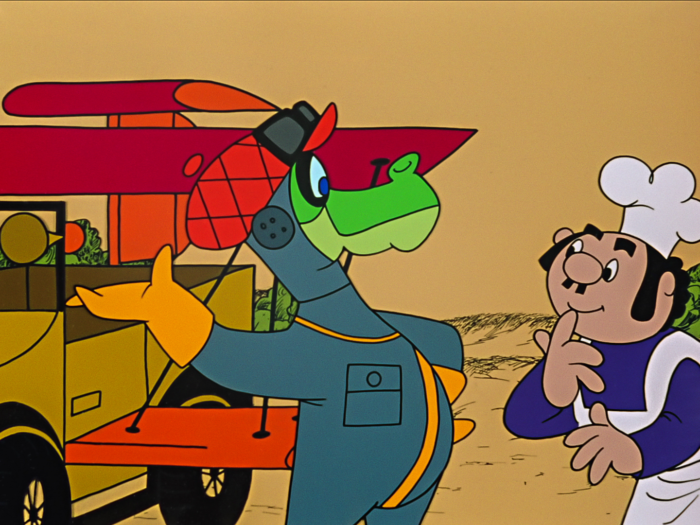 smok wawelski wearing pilot suit while cook bartolini looks at him smok wawelski wearing pilot suit while cook bartolini looks at him