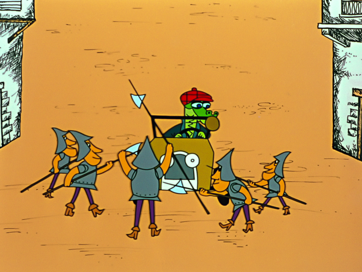 green dragon in a car being surrounded by several guards green dragon in a car being surrounded by several guards