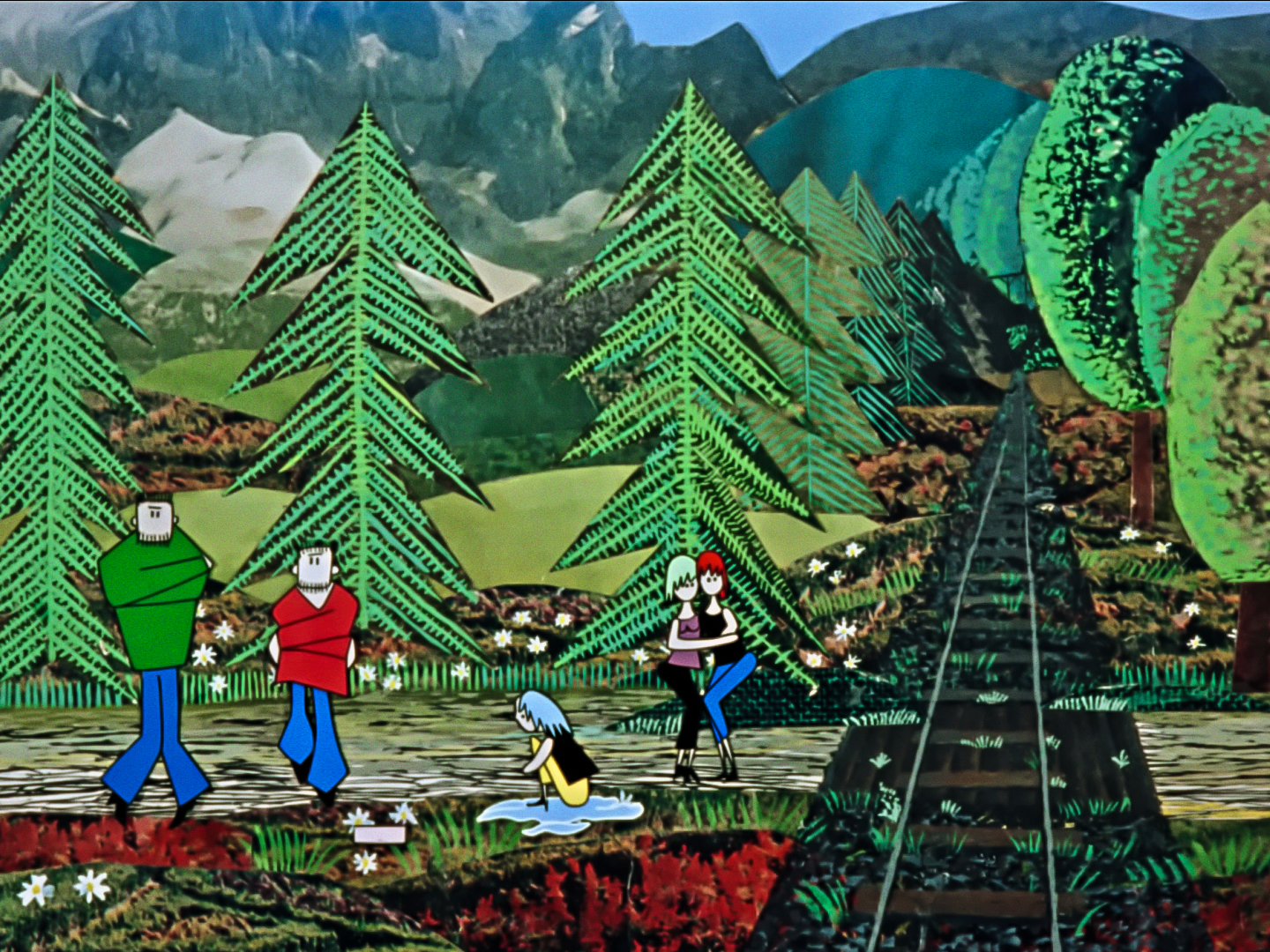group of tourists by train tracks