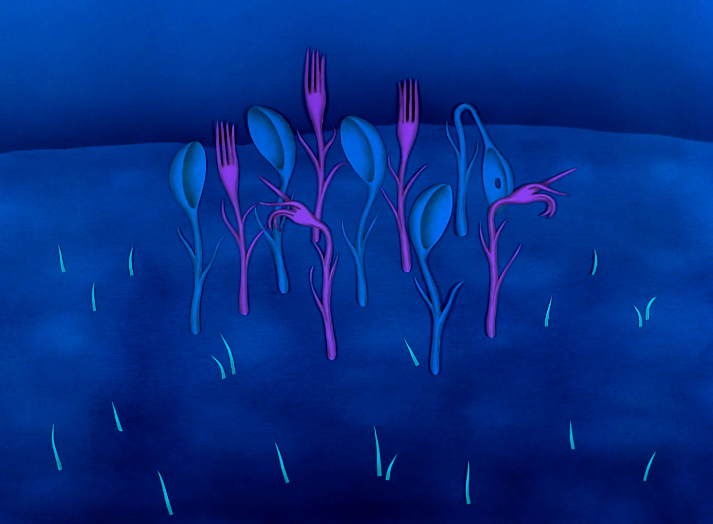 bunch of fork & spoon-like plants growing from the ground